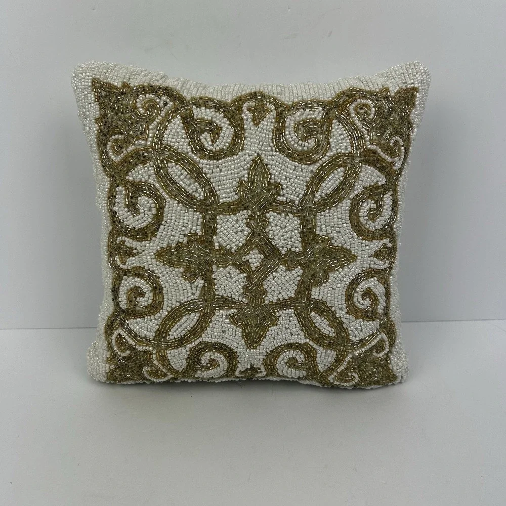 Bohemian Ethnic Beaded Intricate Art Nouveau Pillow Bed Home Decor Gold 11